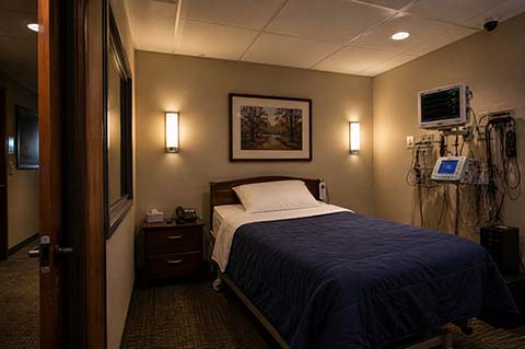 Patient sleep study room, Somnatek Sleep Health Center diagnostic facility
